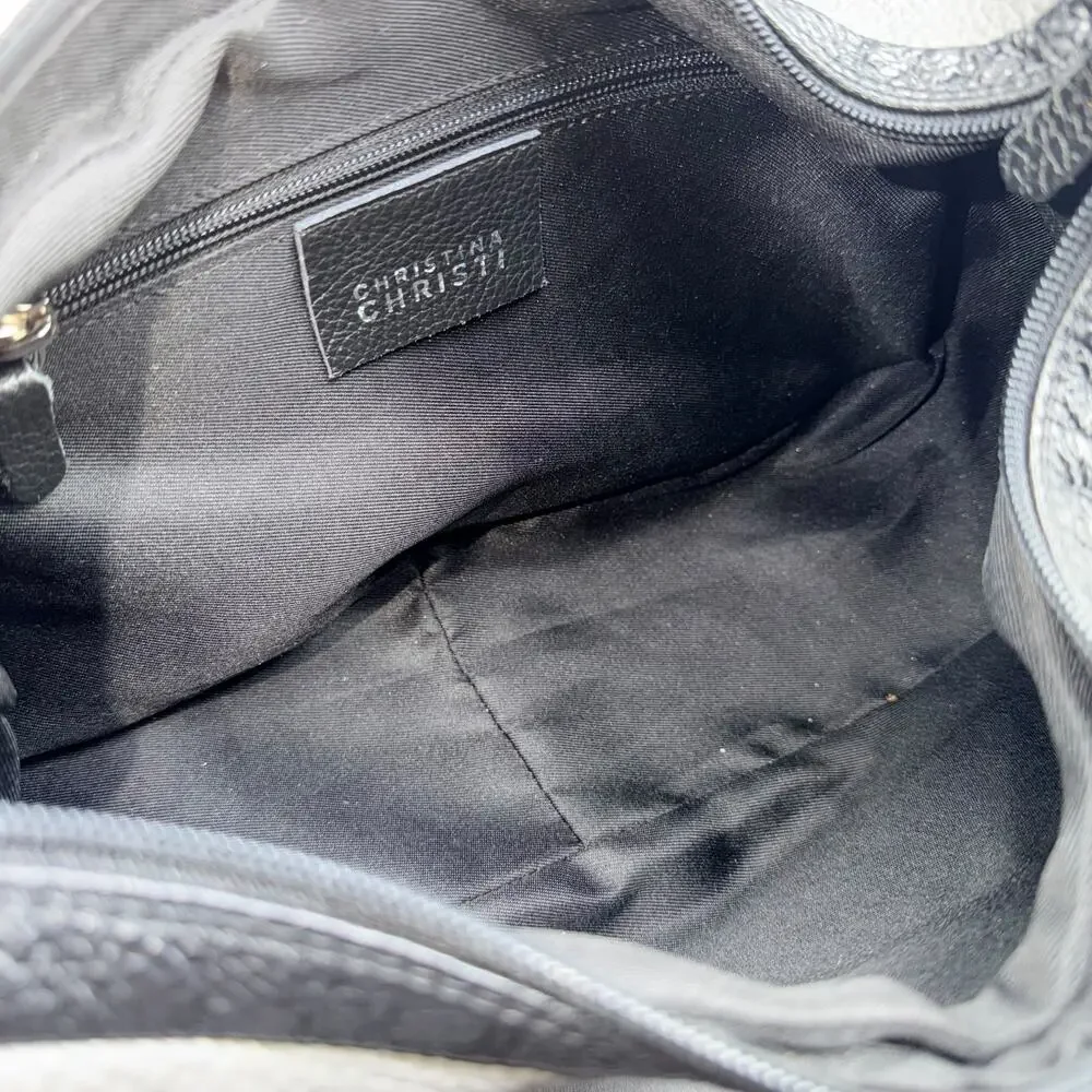 Christina Christi Leather Shoulder Bag Gray Black Handmade in Greece